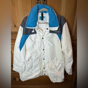 Powderline Off White and Blue Vintage Rain/Ski Jacket